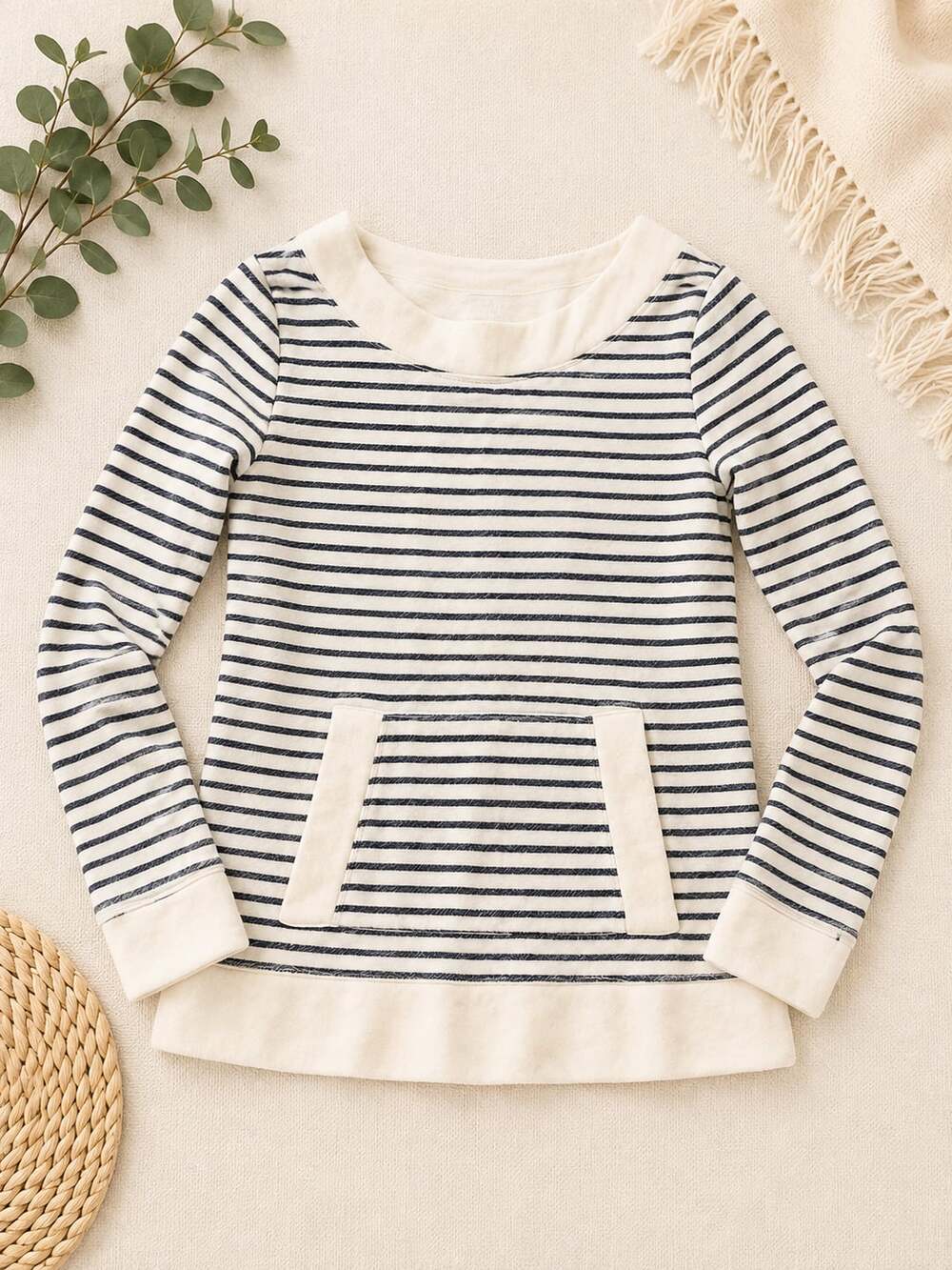 Banana Republic Navy White Striped Long Sleeve Sweatshirt Med (p1)